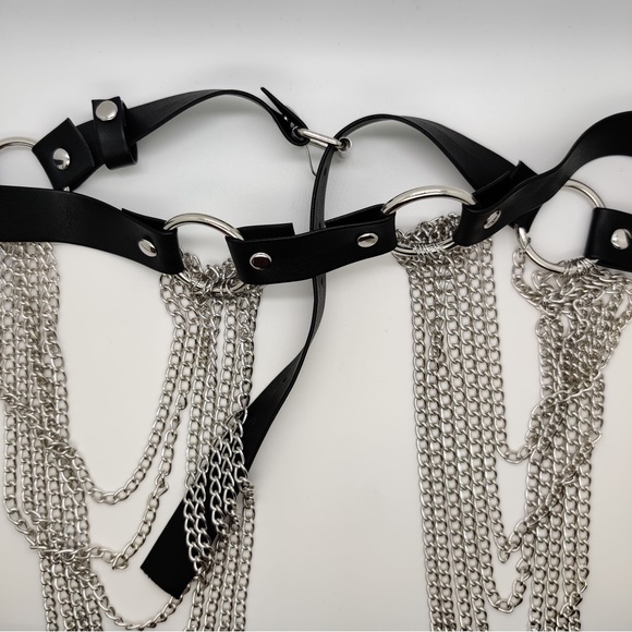 Goth Black PU Faux Leather Sexy Punk Waist Multiple Chain  Adjustable Belt - Picture 2 of 4
